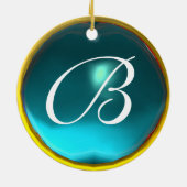 BABY SHOWER Monogram Blue Aquamarine PhotoTemplate Keramisch Ornament (Achterkant)