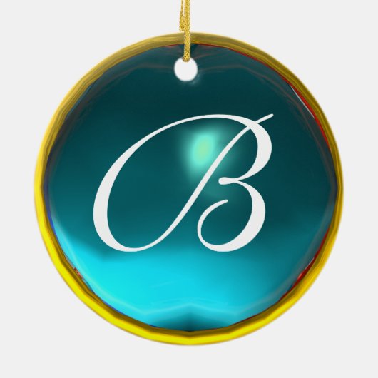 BABY SHOWER Monogram Blue Aquamarine PhotoTemplate Keramisch Ornament (Achterkant)