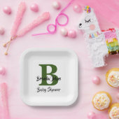Baby shower Monogram Bos Groen Oerwoud Thema Papieren Bordje (Feest)