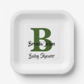 Baby shower Monogram Bos Groen Oerwoud Thema Papieren Bordje (Voorkant)