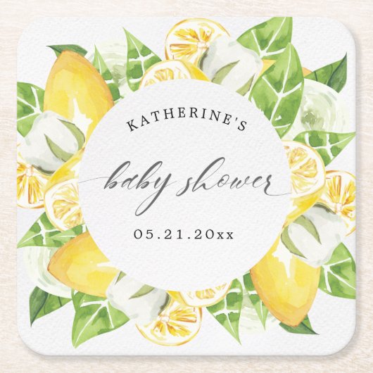 baby shower monogram citrusvruchten - citrusbloem kartonnen onderzetters (Voorkant)