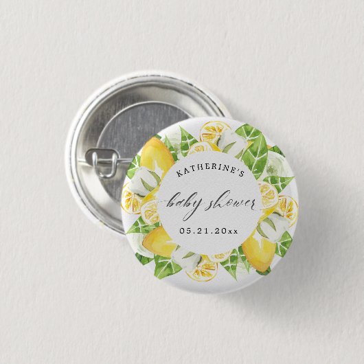 baby shower monogram citrusvruchten - citrusbloem ronde button 3,2 cm (Voorkant /achterkant)