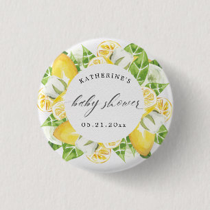 baby shower monogram citrusvruchten - citrusbloem ronde button 3,2 cm