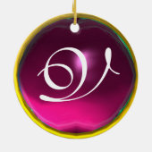 BABY SHOWER Monogram Roze Amethyst Fotosjabloon Keramisch Ornament (Achterkant)