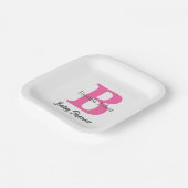 Baby shower Monogram Roze Wit Schattige Elegant Papieren Bordje (Gebogen)