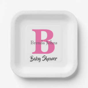 Baby shower Monogram Roze Wit Schattige Elegant Papieren Bordje