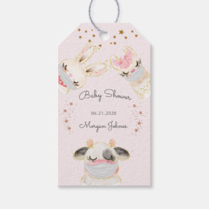 baby shower monogram schattig dierlijk gezichtsmas cadeaulabel