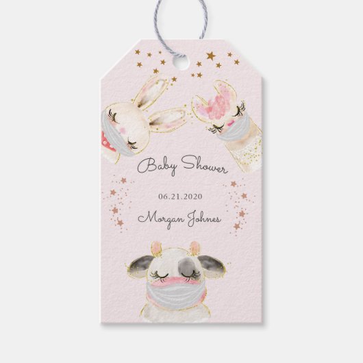 baby shower monogram schattig dierlijk gezichtsmas cadeaulabel (Voorkant)