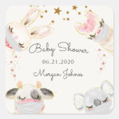 baby shower monogram schattig dierlijk gezichtsmas vierkante sticker (Voorkant)