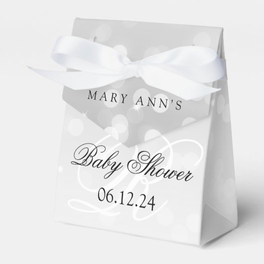 Baby shower Monogram Silver Bokeh Sparkle Lights Bedankdoosjes (Voorkant Zijde)