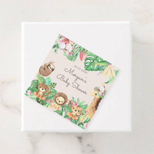baby shower monogram tropische safari dieren bedankjes labels (In situ)