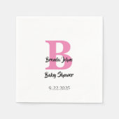 Baby shower Monogrammen Roze Wit Schattige Elegant Servet (Voorkant)