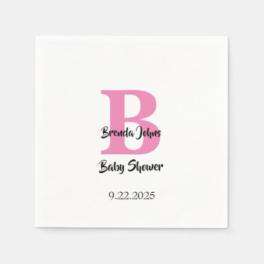 Baby shower Monogrammen Roze Wit Schattige Elegant Servet (Voorkant)