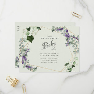 Baby shower mooie lavendel uitnodiging briefkaart
