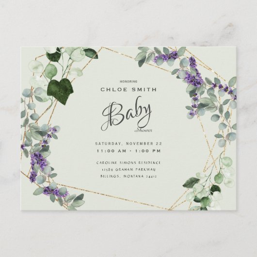 Baby shower mooie lavendel uitnodiging briefkaart (Voorkant)