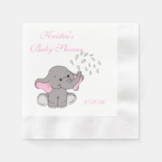 Baby Shower, Mooie Olifant Papieren Servet (Voorkant)