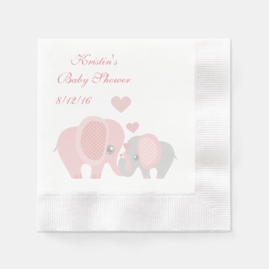 Baby Shower, Mooie Roze Olifanten Servet (Voorkant)