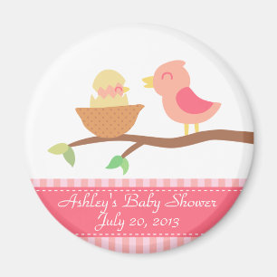 Baby Shower: Mooie roze vogel met pas uitgekomen b Magneet