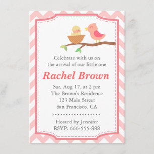 Baby Shower - Mooie roze vogel met pasgeborene Kaart