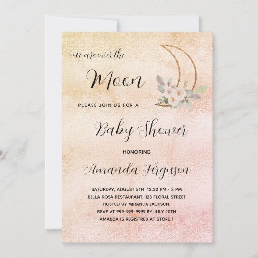 Baby shower Moon blush roos Gold girl Kaart (Voorkant)