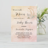 Baby shower moon blush roos gouden luxe kaart (Staand voorkant)