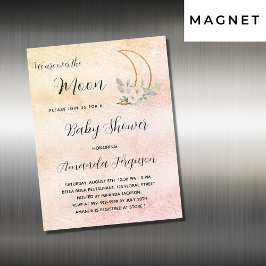 Baby shower moon blush roos gouden luxe magnetische uitnodiging