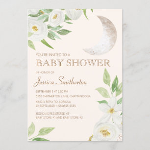 Baby shower Moon White Floral Green Leaves Kaart