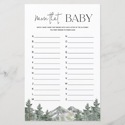 Baby shower Mountain Woodland Name dat Baby (Voorkant)