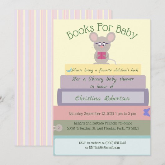 Baby shower Muisbibliotheek in pinken Kaart (Voorkant / Achterkant)