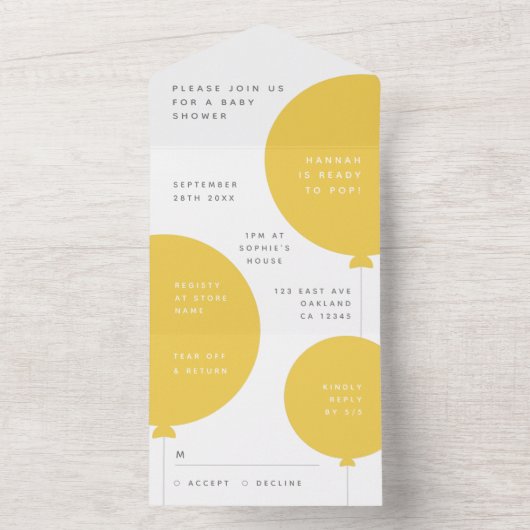 Baby shower Mustard Yellow Balloon Scandi Unisex All In One Uitnodiging (Binnen)