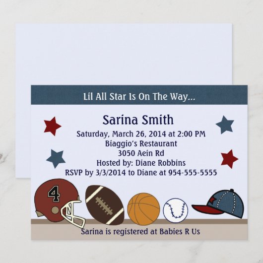 Baby shower MVP/Sports2/Birthday Party-uitnodiging Kaart (Voorkant / Achterkant)