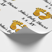 Baby shower Naam Datum Feet-hart Zwart-wit Gold Cadeaupapier (Hoek)