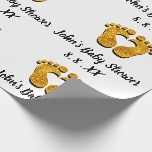 Baby shower Naam Datum Feet-hart Zwart-wit Gold Cadeaupapier (Hoek)