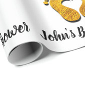 Baby shower Naam Datum Feet-hart Zwart-wit Gold Cadeaupapier (Rol Hoek)
