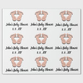 Baby shower Naam Datum Feet hart Zwart wit Roos Cadeaupapier (Vlak)