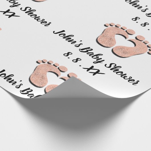 Baby shower Naam Datum Feet hart Zwart wit Roos Cadeaupapier (Hoek)