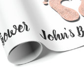 Baby shower Naam Datum Feet hart Zwart wit Roos Cadeaupapier (Rol Hoek)