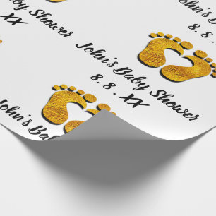 baby shower Naam Datum Feet hart Zwart Witte Gold Cadeaupapier