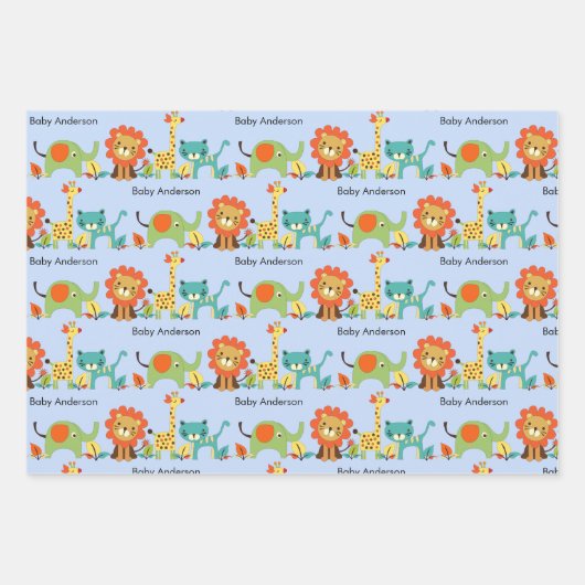 Baby shower Naam Leon Giraffe Elephant 3 Inpakpapier Vel (Voorkant 3)
