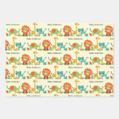 Baby shower Naam Leon Giraffe Elephant 3 Inpakpapier Vel (Voorkant 2)