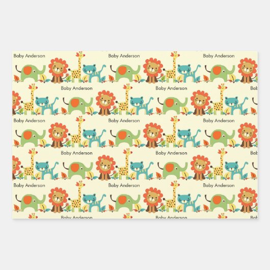Baby shower Naam Leon Giraffe Elephant 3 Inpakpapier Vel (Voorkant 2)