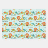 Baby shower Naam Leon Giraffe Elephant 3 Inpakpapier Vel (Voorkant)