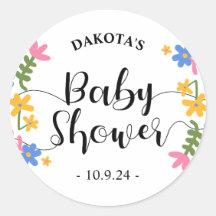 Baby shower - naïef bloemthema | Ronde Sticker