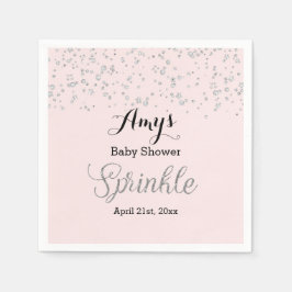Baby shower Napkin, Roze Silver Sprinkle Servetten