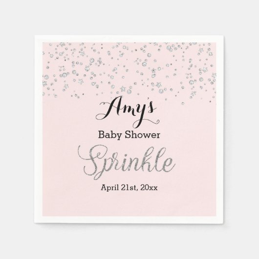 Baby shower Napkin, Roze Silver Sprinkle Servetten (Voorkant)