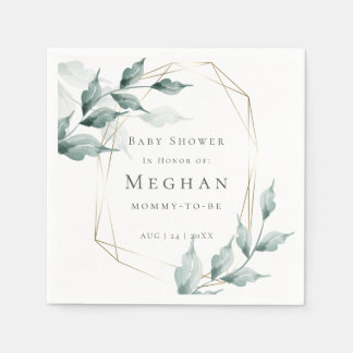 Baby shower Napkins Grijs Jade Green Botanical Servet
