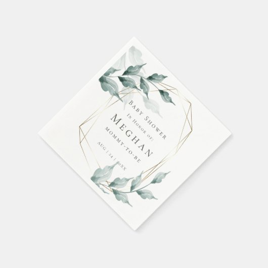 Baby shower Napkins Grijs Jade Green Botanical Servet (Hoek)