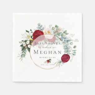 Baby shower Napkins   Levendig rood pioenroos boek Servet