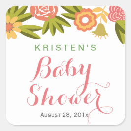 Baby shower Natuur Chic Tuin Bloemen Vierkante Sticker