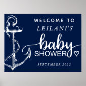 Baby shower Nautical Anchor Welcome Navy Poster (Voorkant)